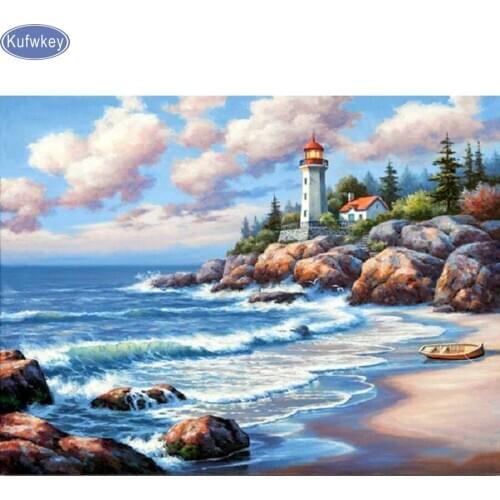 5D DIY Diamond Painting cross stitch lighthouse diamond Mosaic Diamond Embroidery seaview Needlework Decorative Paintings