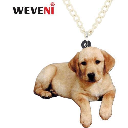 WEVENI Acrylic Labrador Dog Necklace Pendant Sweater Chain Cartoon Animal Jewelry For Women Girls Pet Lovers Gift Accessories