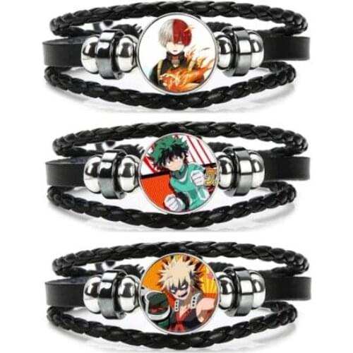 Anime My Hero Academia Cosplay Charm Leather Bracelet Strap Bracelet Punk Leather Bracelets Jewelry Gift for Boys and Girls