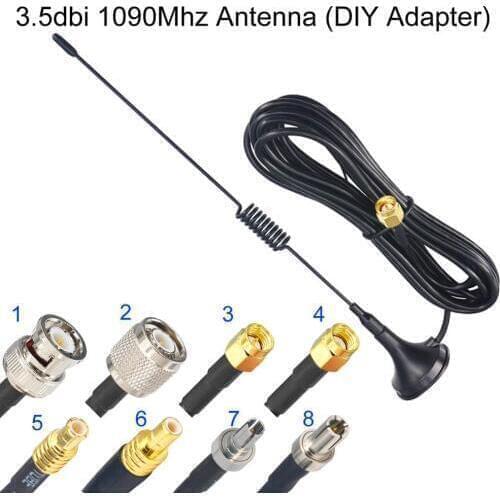 3.5DBi Gains ADS-B 1090Mhz Antenna DIY Adapter SMA TS9 TNC CRC9 BNC MCX SMB RP SMA Male Connector Aerial Magnetic Base RG174 3M