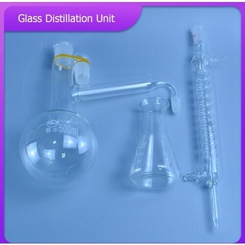 Distiling Apparatus with ground glass joints,Glass distillation unit,distillation flask+graham condenser+conical flask distiller