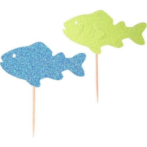 GLITTER fish sea birthday beach wedding cupcake toppers baptism Christening gender Reveal party decoration doughnut toothpicks