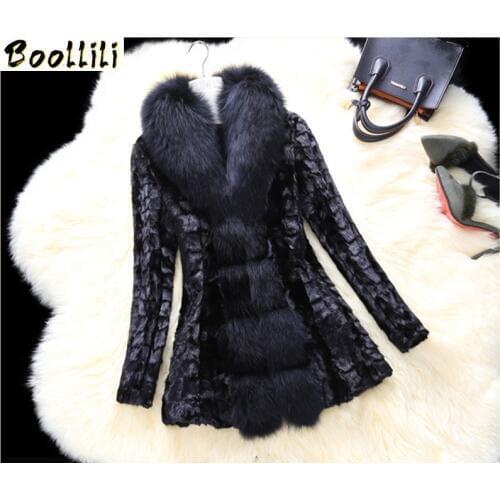 Boollili 2020 Luxury Real Mink Fur Coat Warm Winter Jacket Women Coats Large Natural Fox Fur Collar Plus Size 5XL 6XL 7XL
