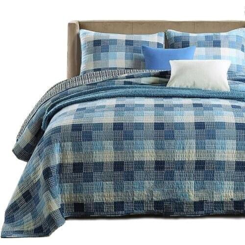 CHAUSUB Plaid Bedspreads For Double Bed Quilt Set 3pcs Coverlet Washed Cotton Quilts Soft Bed Cover Pillowcase King Size Blanket