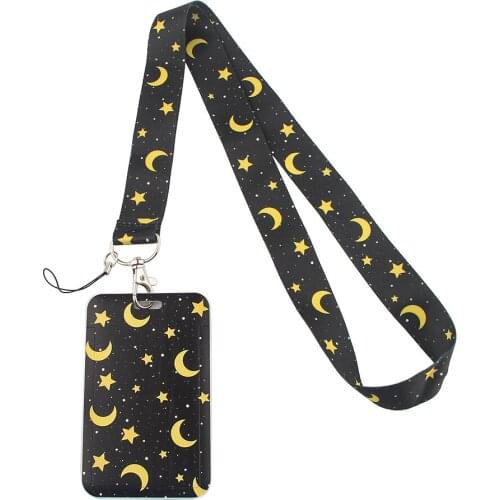 ER648 Star And Moon Lanyard Credit Card ID Holder Bag Student Women Travel Bank Bus Business Card Cover Badge
