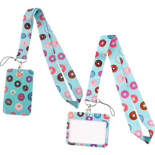 ER762 Sweets Donuts Fashion Lanyard Credit Card ID Holder Badge Student Women Travel Bank Bus Business Card Cover Badge