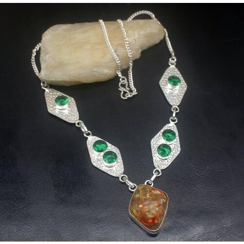 Gemstonefactory Jewelry Big Promotion 925 Silver Baltic Amber Green Topaz Unique Ladies Women Chain Necklace 52cm 202101698