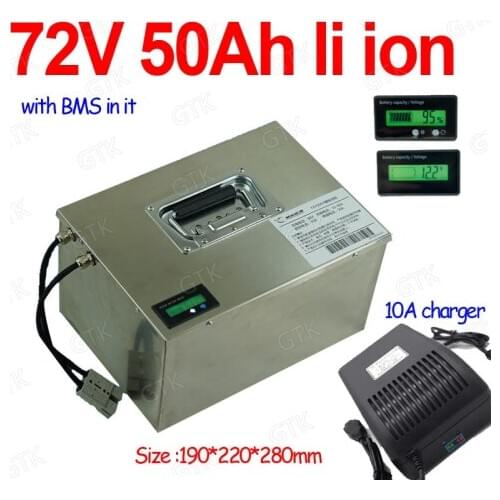 GTK 72V 50Ah lithium ion battery pack li ion rechargeable battery BMS for 5000W scooter ebike Motorcycle Van AGV +10A charger