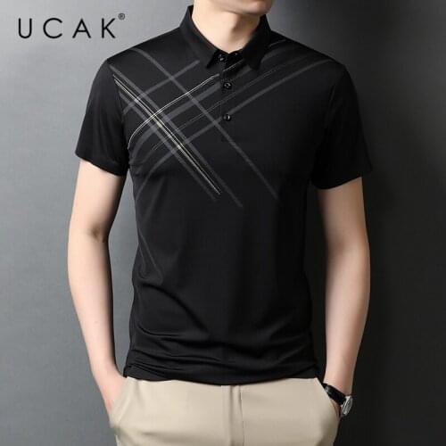 UCAK Brand Classic Striped Turn-down Collar Short Sleeve T-Shirts Summer New Arrivals Streetwear Tops Casual T Shirt Homme U5547