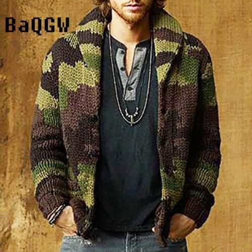 Autumn Winter Camouflage Mens Sweater Coat Casual Single Breasted Woolen Cardigan Jumpers Fleece Coat Men Jacket Large Size 5XL
