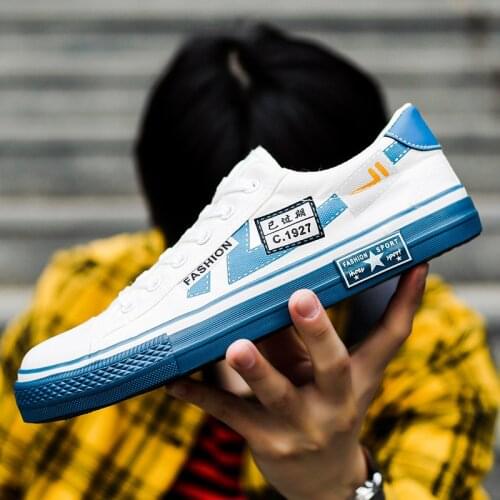 2021 Summer New Canvas Shoes Male Students Low Cut Color Matching Casual Shoes Trendy Flat Bottom Shoes White Shoes