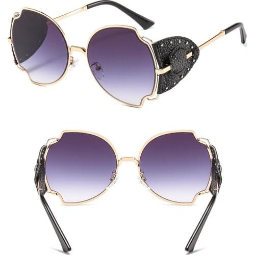 New Metal Leather Sunglasses Irregular Men and Women Fashion Sunglasses Cross-Border European and American Large Frame Glasses