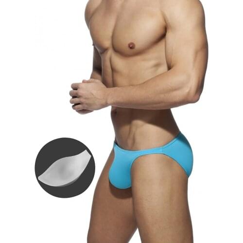 With Push Pad New Mens Swimming Trunks Bikini Low Waist Solid Color Sexy Thongs European American Fashion Beach Surfing Sport