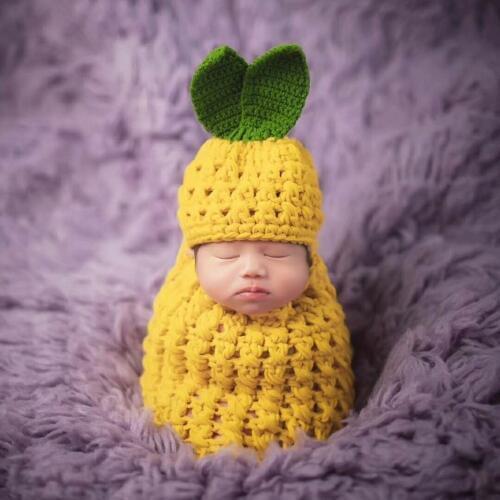 Newborn Photography Props Baby Pineapple Shape Crochet Knitting Clothing Baby Hat+Sleeping Bag Set Baby Photo Props Accessories