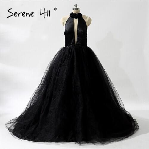 Sexy Open Back Halter Evening Dresses 2020 New Style Black Long Prom Dress Party Ball Gown Vestido De Festa Longo BHA2012