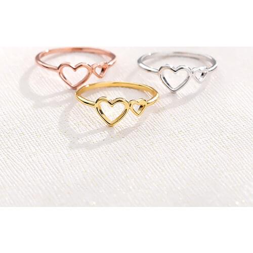 Hollow Double Heart Rings For Women Lover Rose Gold Silver Color Engagement Wedding Female Knuckle Ring Fashion Finger Jewelry