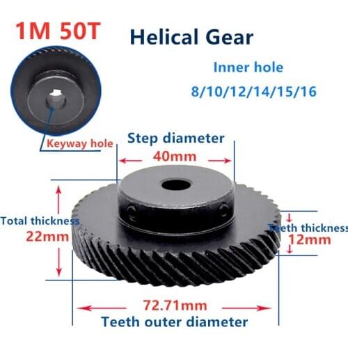 Custom helical teeth 1Mod 50T 1mould 50 teeth T spiral staggered 45 degree helical gear