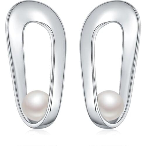 Laya 925 Sterling Silver Fashion Geometric Decline Design Pearl Drop Earrings For Women Party High Quality Jewelry 2021 Trend