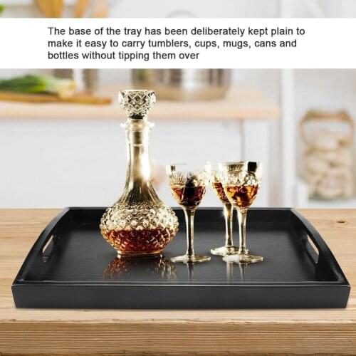 Serving Tray Large Black Wood Rectangle Food Tray Butler Breakfast Trays with Handles Easy to Grip NOV99
