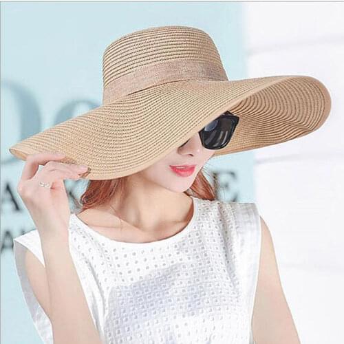 Summer Ladies Sun Hat Fashion Wide-brim Sun Hat Foldable Simple Bow Beach Cap Lady UV Protection Panama Hat Chapeu Feminino