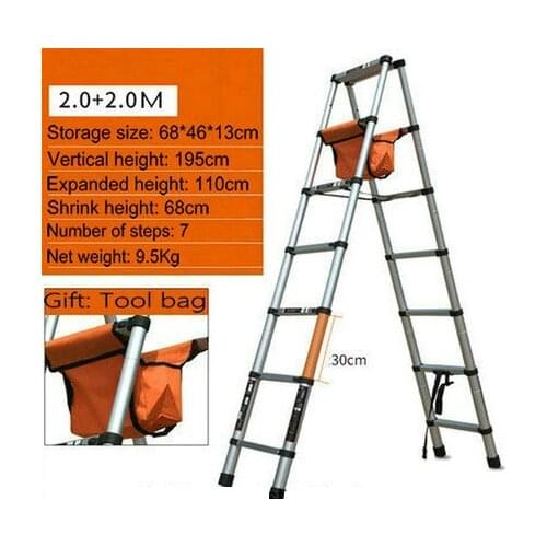 2.0+2.0M Trestle Ladder Multi-function Household Ladder Folding Telescopic Ladder Thickened Engineering Ladder Aluminum Alloy