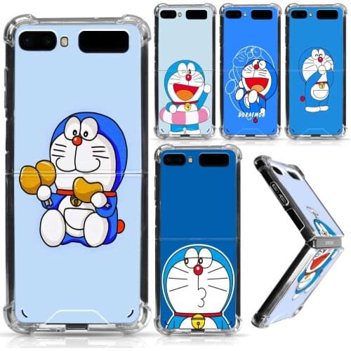 Fold Case for Samsung Z Flip 5G Airbag Anti Fall Silicone Clear Capas Soft TPU Phone Caso Covers Cute Doraemon Cartoon