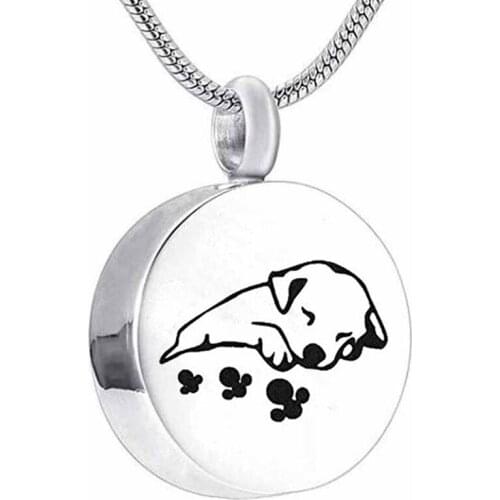Sleeping Dog Cremation Jewelry For Ashes Pendant Locket Stainless Steel Keepsake Memorial Pet Urn Necklaces For Ashes