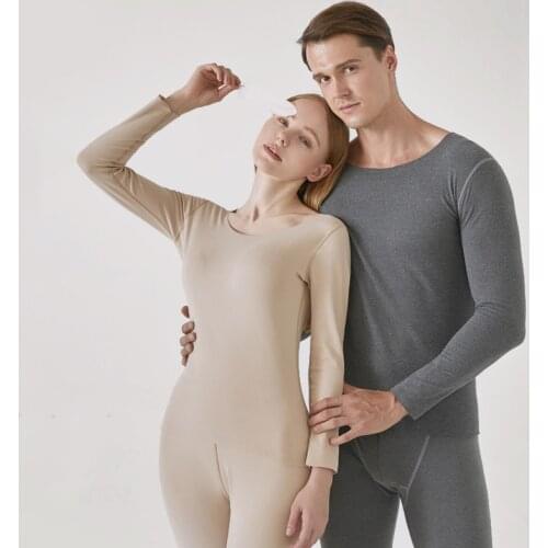 Couple Thermal Underwear Autumn Winter Long-Sleeve Trousers Two-Piece Solid Color Round Neck Pullover Slim Warm Bottoming Shirt