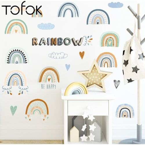 Tofok Nordic INS Bohemia Watercolor Rainbow Wall Stickers Nursery Room Wall Decal for Kid Room Bedroom Home Decoration PVC Decor