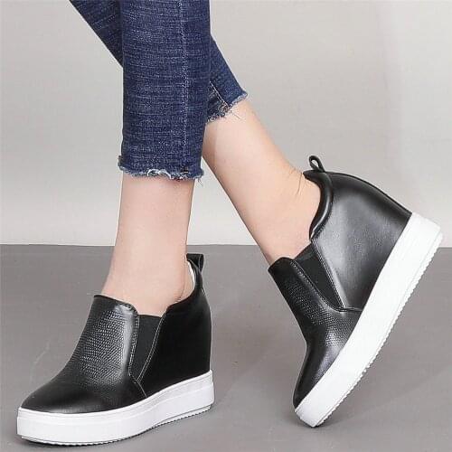 Fashion Sneakers Women Genuine Leather Loafers Wedges High Heel Ankle Boots Female Round Toe Platform Pumps Shoes Casual Shoes