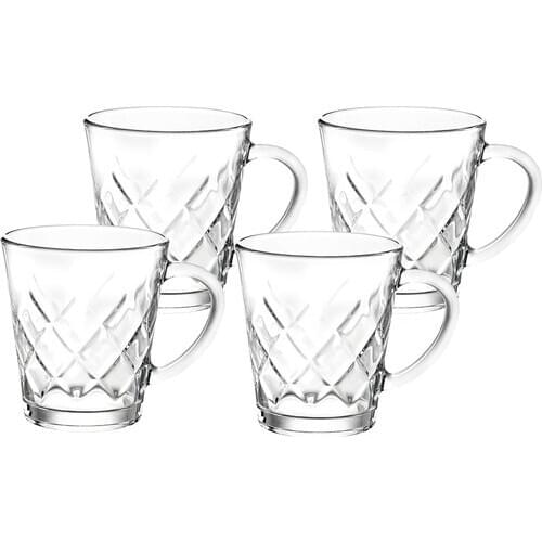 Turkish Tea Cup English Home Catty Glass 4'lü With Handle 195 ml Transparent