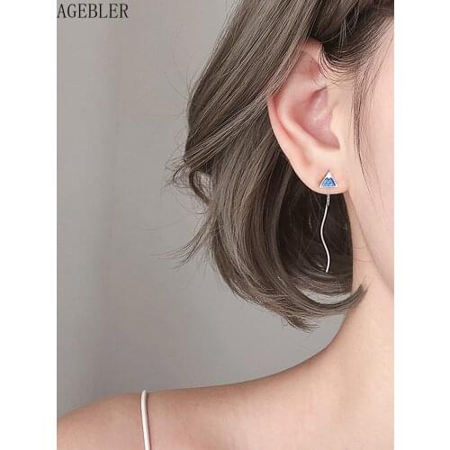 Sterling Silver Triangle Fuji Mountain Pattern Ear Line Womens Cute Creative Personalized Long Tassel Earrings Fashion Jewelry