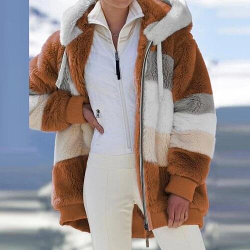 2021 Winter Womens Coat Jacket Clothes Fashion Zipper Pocket Plush Hooded Outerwear Retro Solid Plus Size Hooded Top Oversized