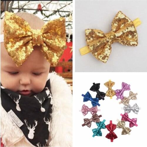 12 Colors Boutique Glitter Sequins Bowknot Headband Newborn Baby Girls Big Bow Hairband Cute Kids Accessories Party Decoration