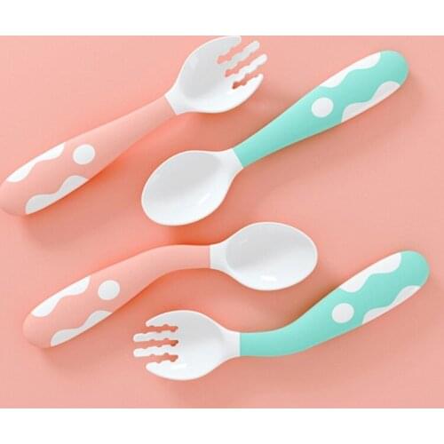 2Pcs Bendable Baby Spoon Fork Set Toddler Infant Learning Tableware Flatware Utensils Kids Cutlery1