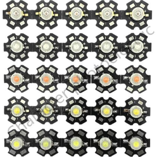 50 pcs 1W 3W High Power Cool white Deep Red 660NM Green 525NM Royal Blue 445NM Blue 465NM Full specturm LED with 20mm star PCB