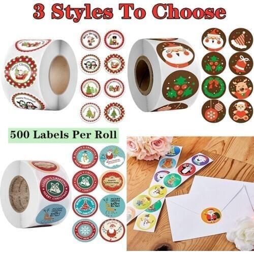 500Pcs 2020 NEW Merry Christmas Thank You Stickers Labels 8 Designs Pattern Adhesive Sticker for Envelope Cards Gift Packaging