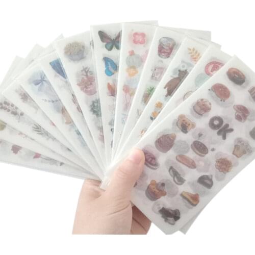 6pcs/lot Mixed 13 designs Nutural Green Plant Flowers Paper sticker/Leaves Tree figure Scrapbooking Decoration label