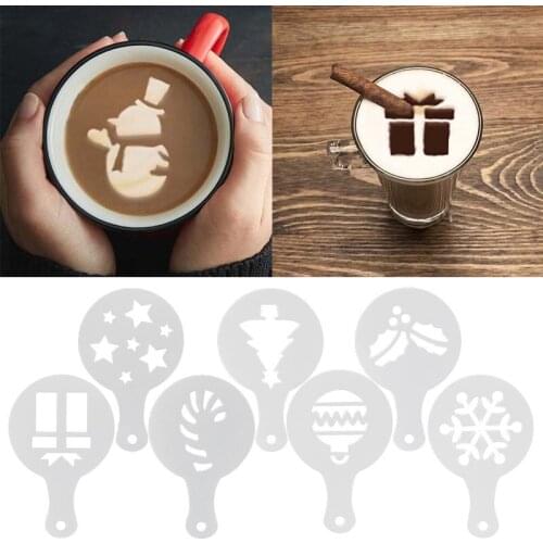 8pcs/set Christmas Santa Claus Snowflake Coffee Spray Stencils Coffee Milk Printing Model For Christmas Party DIY Decorations