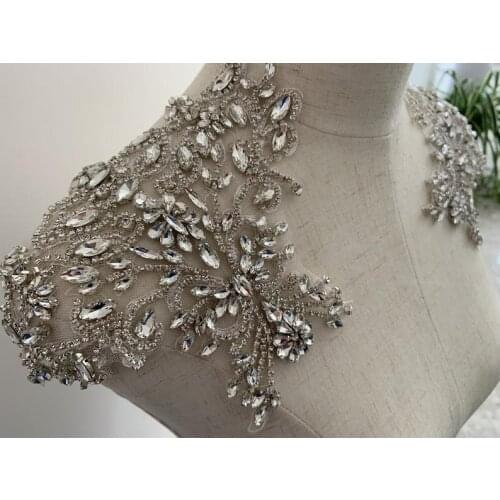 Rhinestone bead applique, crystal bodice patch, heavy bead handmade