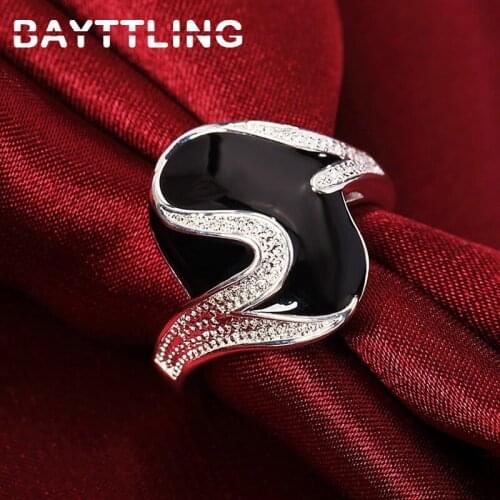 BAYTTLING Hot Selling 925 Sterling Silver Shiny Zircon Twisted Black Silicone Ring For Woman Luxury Glamour Party Gift Jewelry