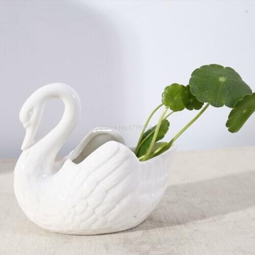 White Swan Ceramic Flower Pot Small Candlestick Photography Props Wedding Gifts Storage Home Decoration Birthday Gift