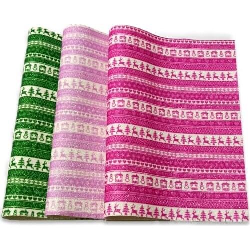 135x30cm Christmas Elk/Deer Printed Shiny Fine Glitter Faux Leather Fabric Sheet for Christmas Accessories/Hair Bow