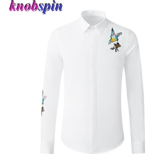 Brand 2021 Men Shirts Luxury Embroidered Bird Men Shirt Wholesale Factory Direct Sales Mens Dress Shirts Casual Cotton Shirt Man