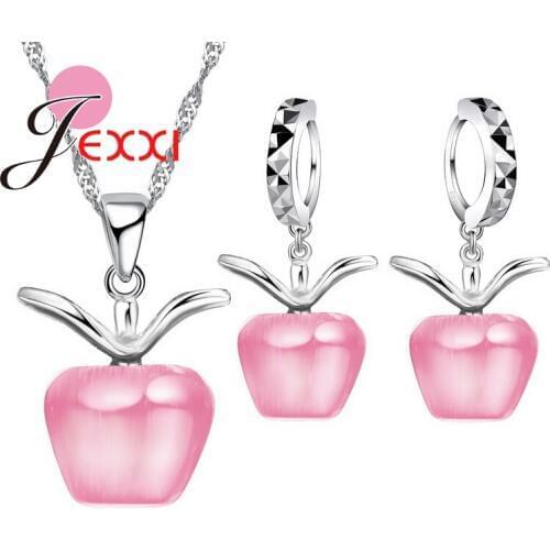 Trendy Brand Party Gift Bridal Wedding 925 Sterling Silver Fashion Chain Pendant Necklace Earrings Jewelry Set For Women