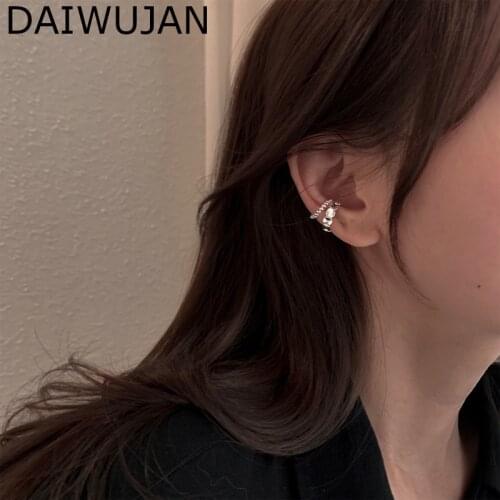 DAIWUJAN Temperament 925 Sterling Silver Screw Thread Wave Ear Cuff For Women Retro Geometric Without Pierced Clip Earrings