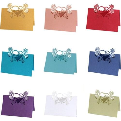 50pcs/Set Birthday Party Decor Place Cards Laser Cut Hollow Pattern Heart Shape Wedding Event Table Name Card Flower Decoupage