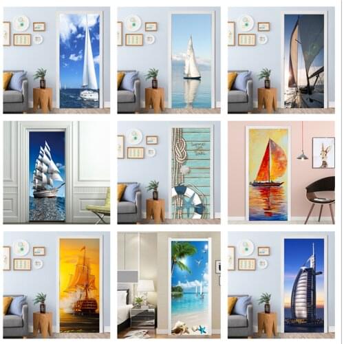 Sea Ship Door Stickers Decoration Full Self-adhesive Bathroom Glass Bedroom Wardrobe Wooden Door Renovation Wall Sticker Murals
