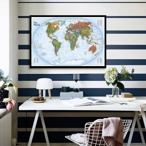 90*60cm The World Map Detailed Political Map Canvas Painting Wall Art Poster Living Room Home Decor School Supplies