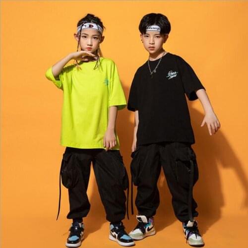 Kids Cool Hip Hop Clothing Oversize Tops Long T Shirt Streetwear Tactical Cargo Pants for Girls Boys Jazz Dance Costume Clothes